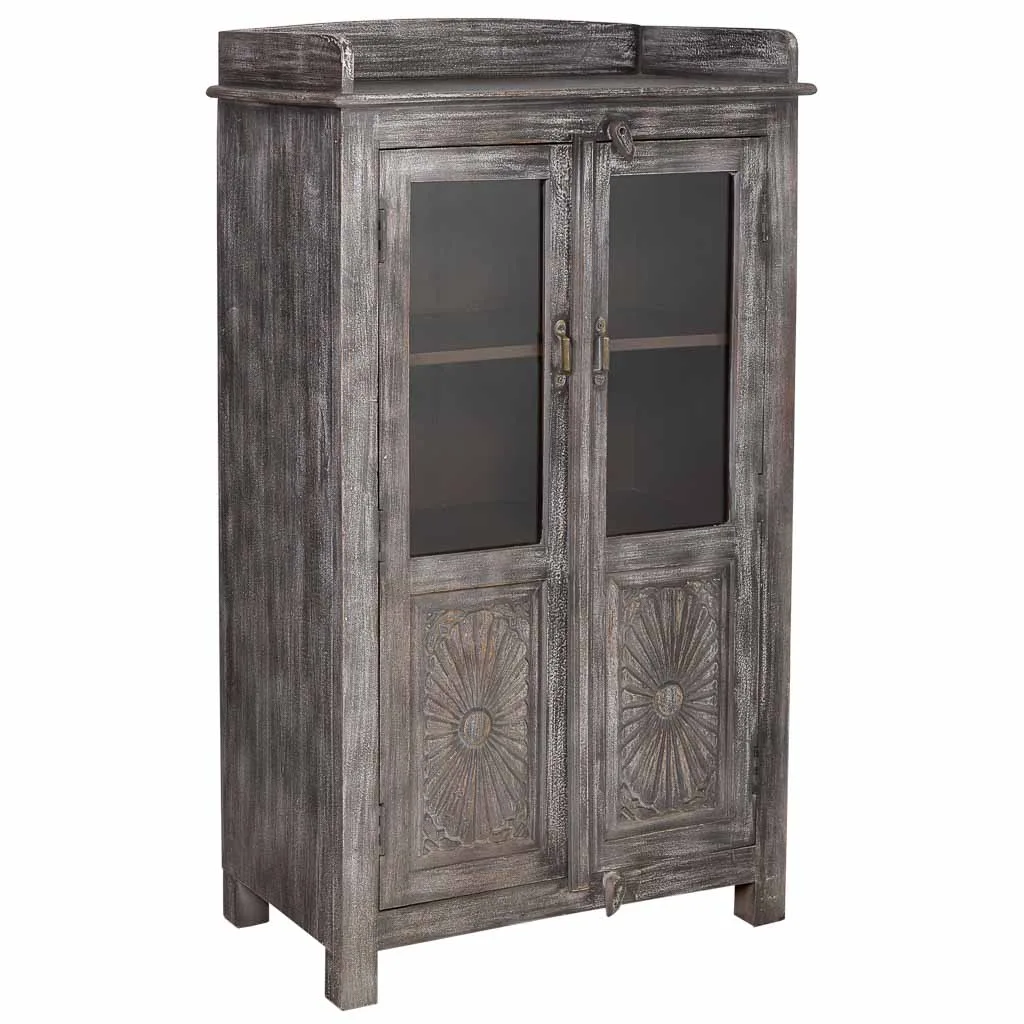 Handmade aged wood display cabinet with doors – brown — Photo 1