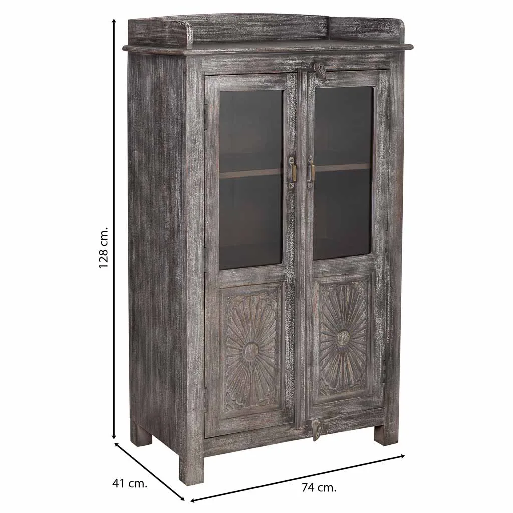 Handmade aged wood display cabinet with doors – brown — Photo 4