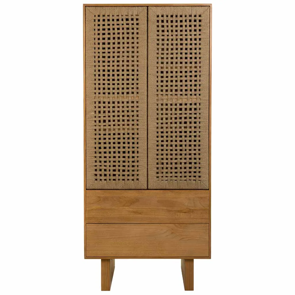 Braided wood rope wardrobe with doors with drawers – brown — Photo 2