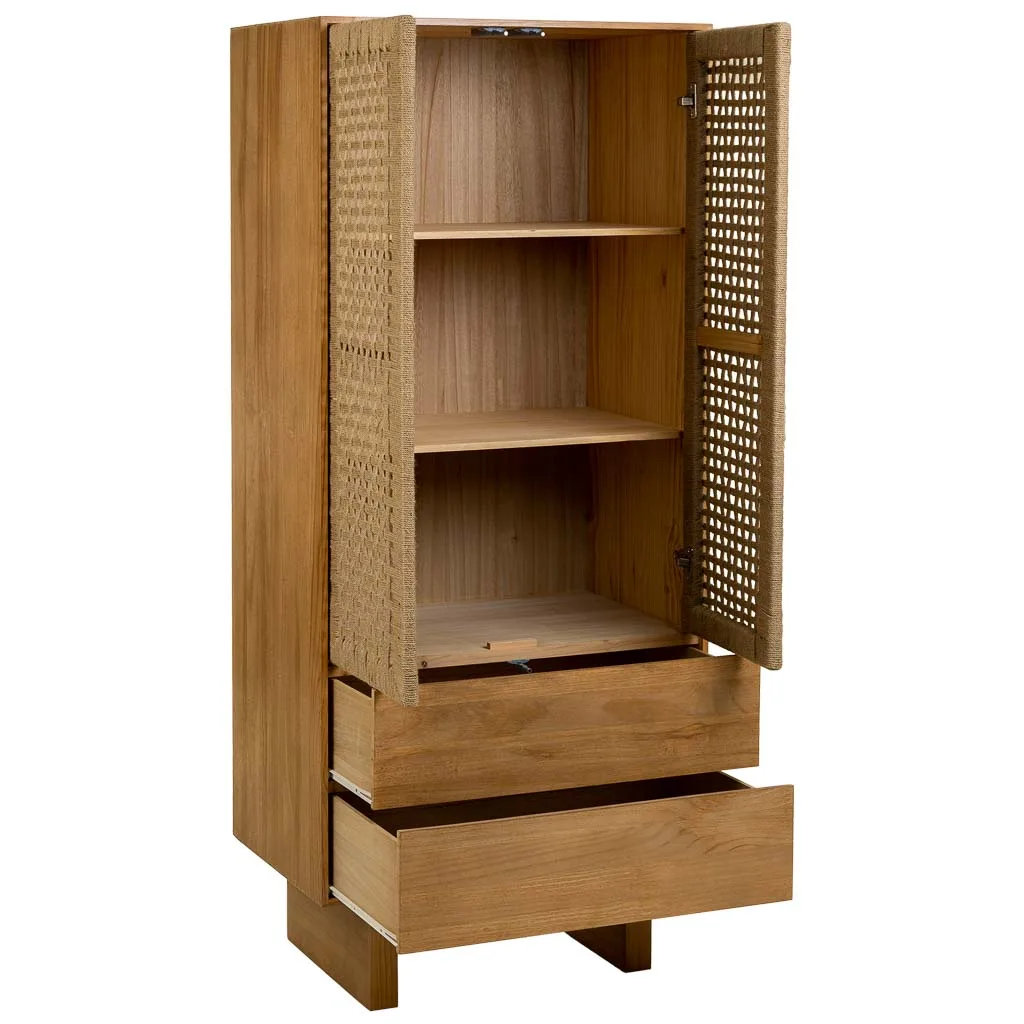 Braided wood rope wardrobe with doors with drawers – brown — Photo 3