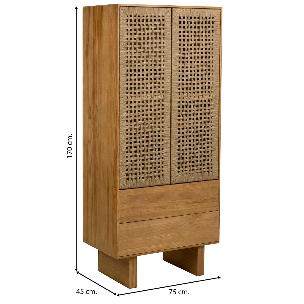 Braided wood rope wardrobe with doors with drawers – brown — Photo 4