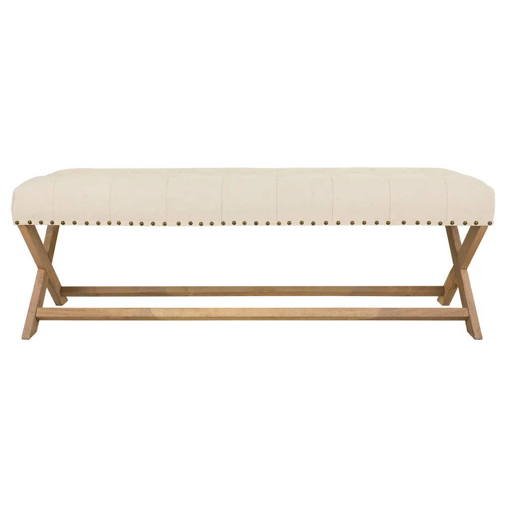 Upholstered wood bench – cream — Photo 2