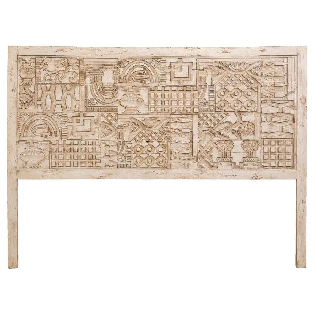 Carved handmade wood headboard – beige — Photo 3
