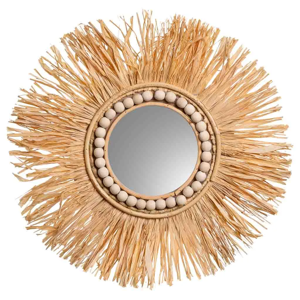 Round natural fibre mirror – natural / brown — Photo 3