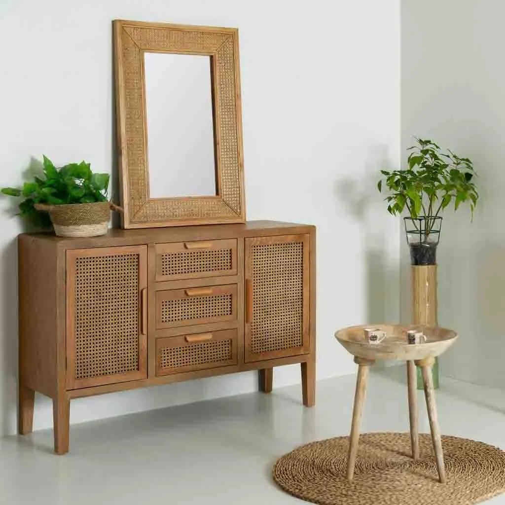 Wall wood cane webbing mirror – brown — Photo 2