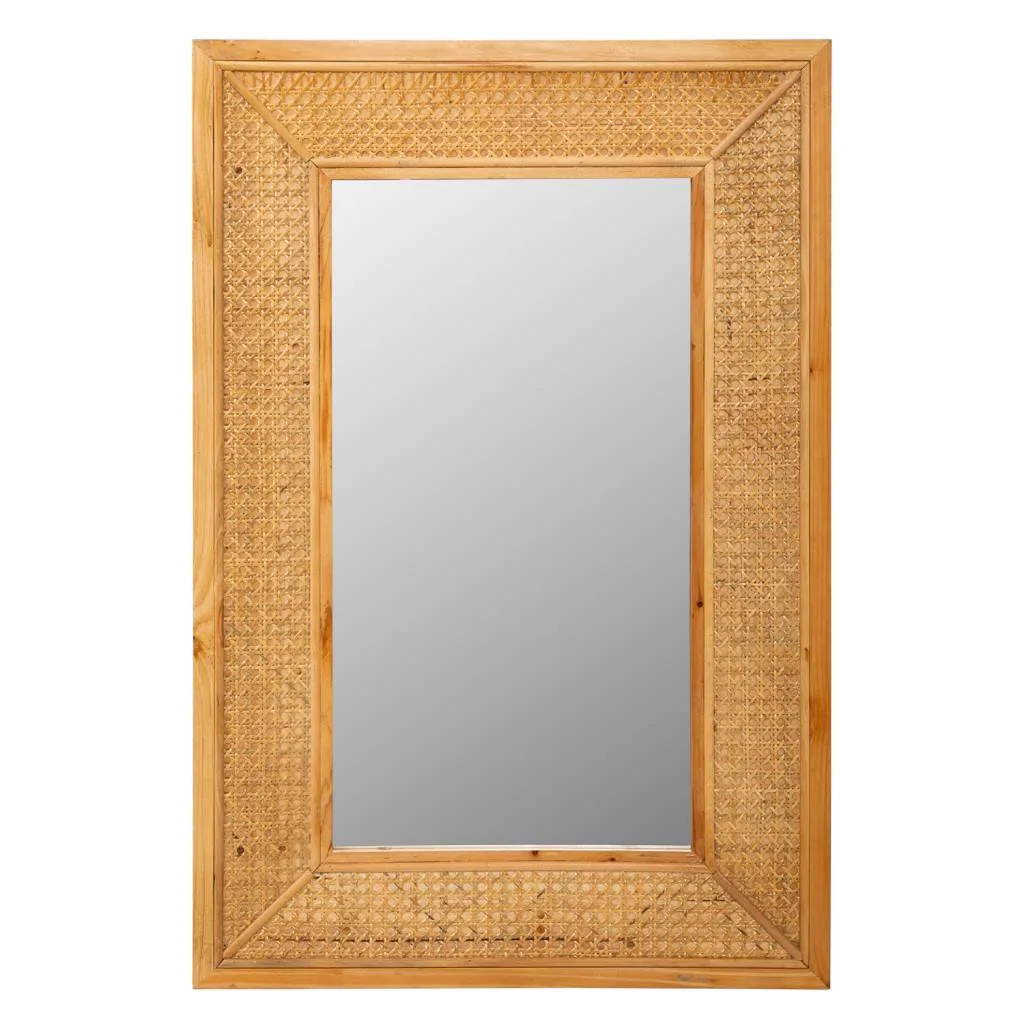 Wall wood cane webbing mirror – brown — Photo 3
