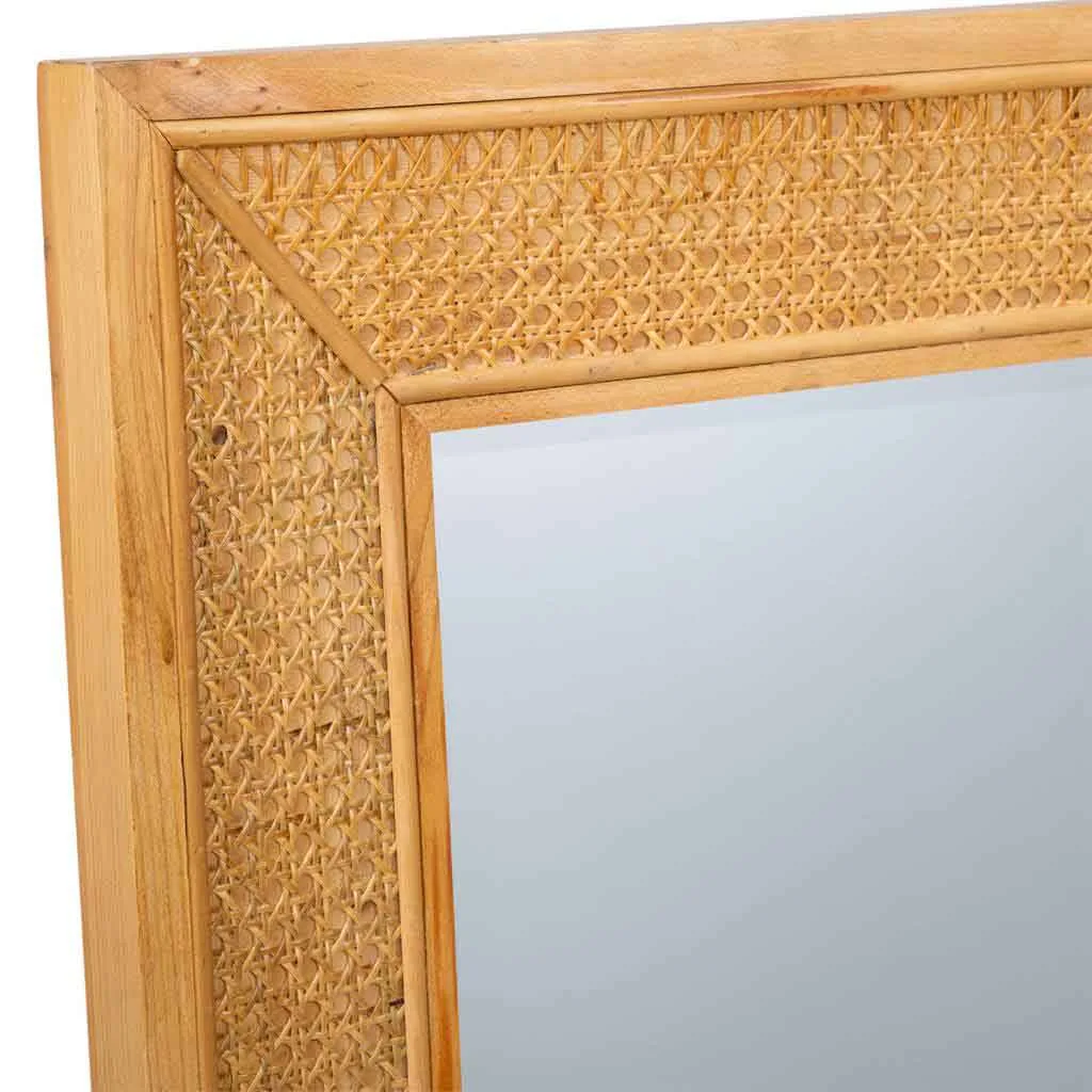 Wall wood cane webbing mirror – brown — Photo 4