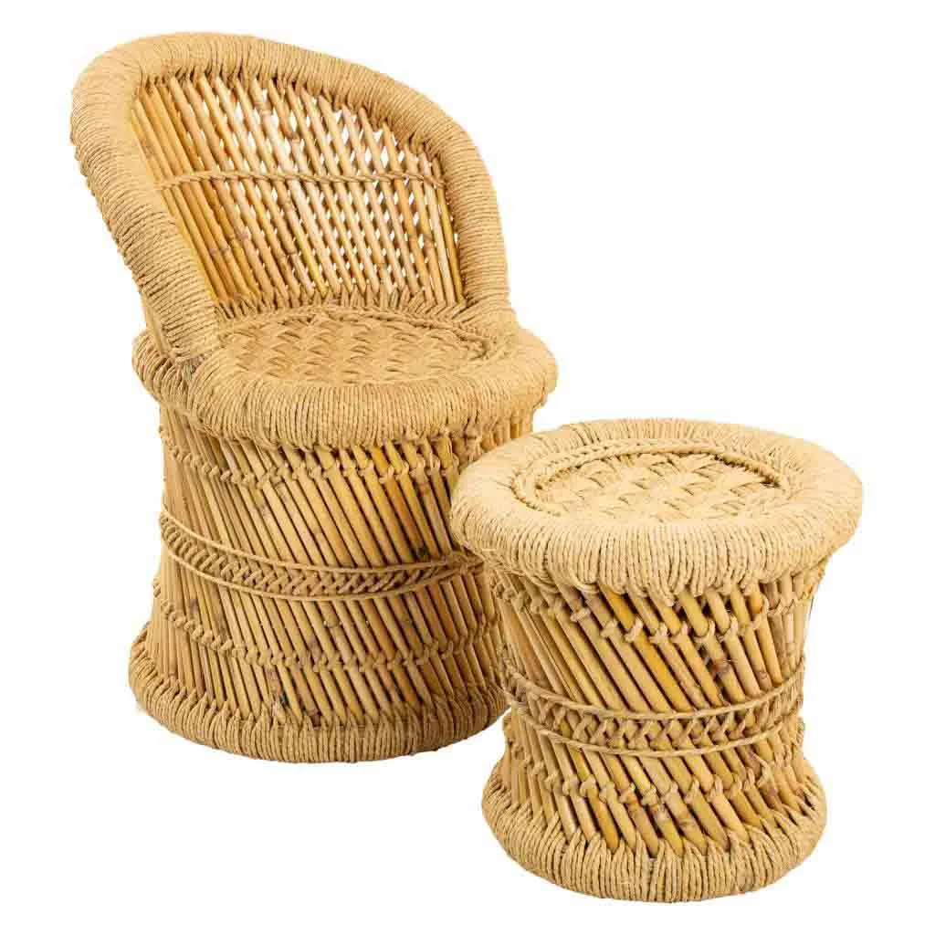 Set de 2 – sillón taburete de bambú y cuerda marrón — Foto 1
