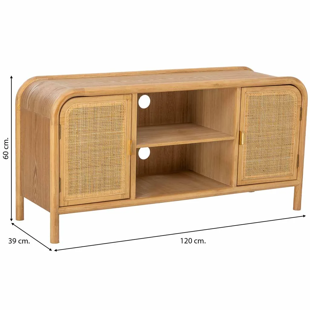 Meuble bas en bois et rotin marron — Photo 4