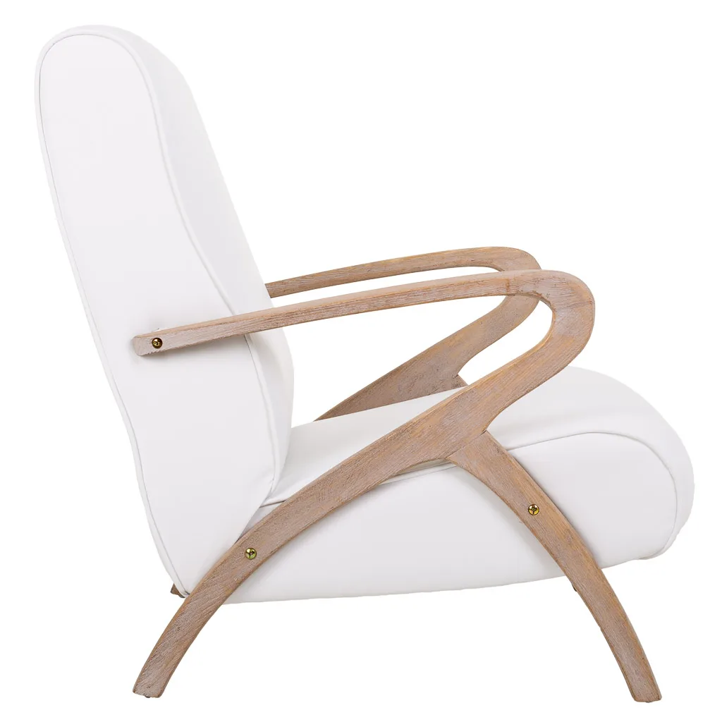 Gestoffeerd fauteuil van hout en kunstleer wit — Foto 4