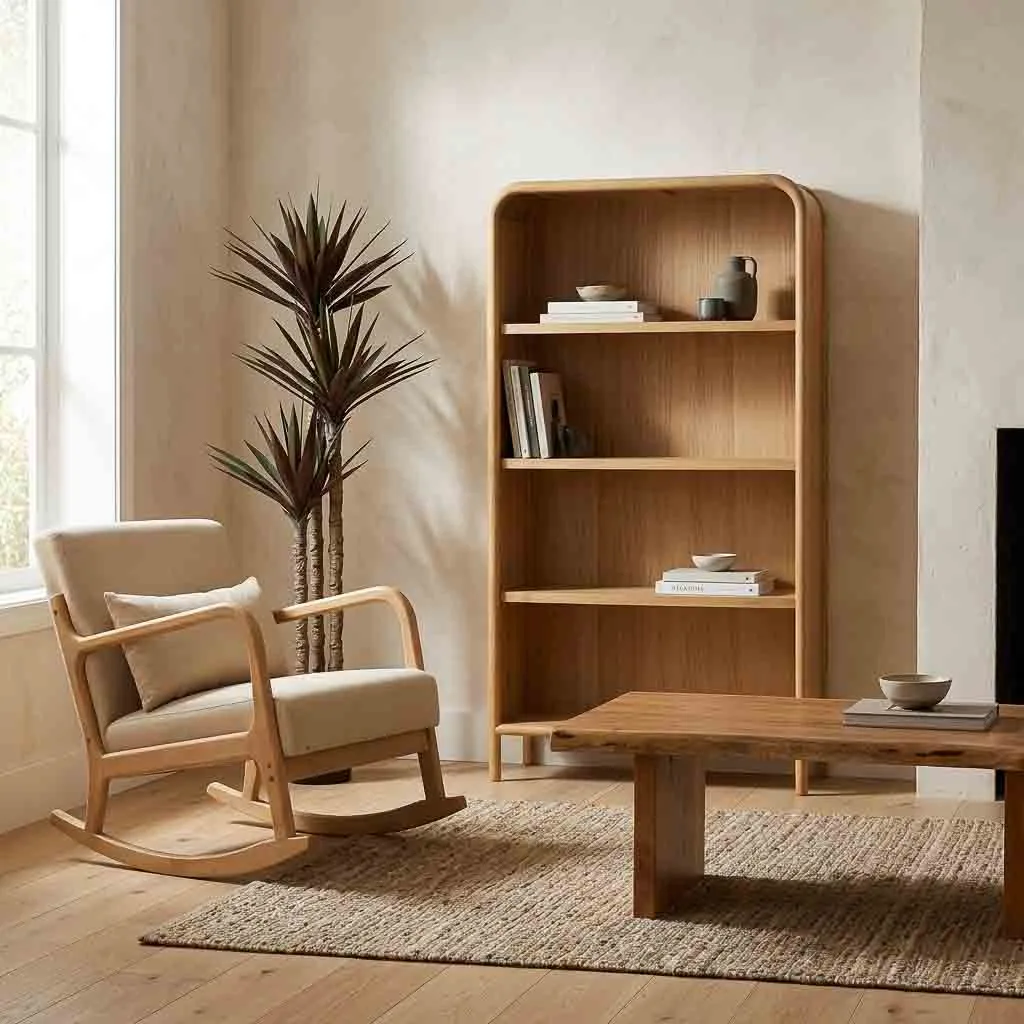 Fauteuil balancelle tapissé en bois crème — Photo 2