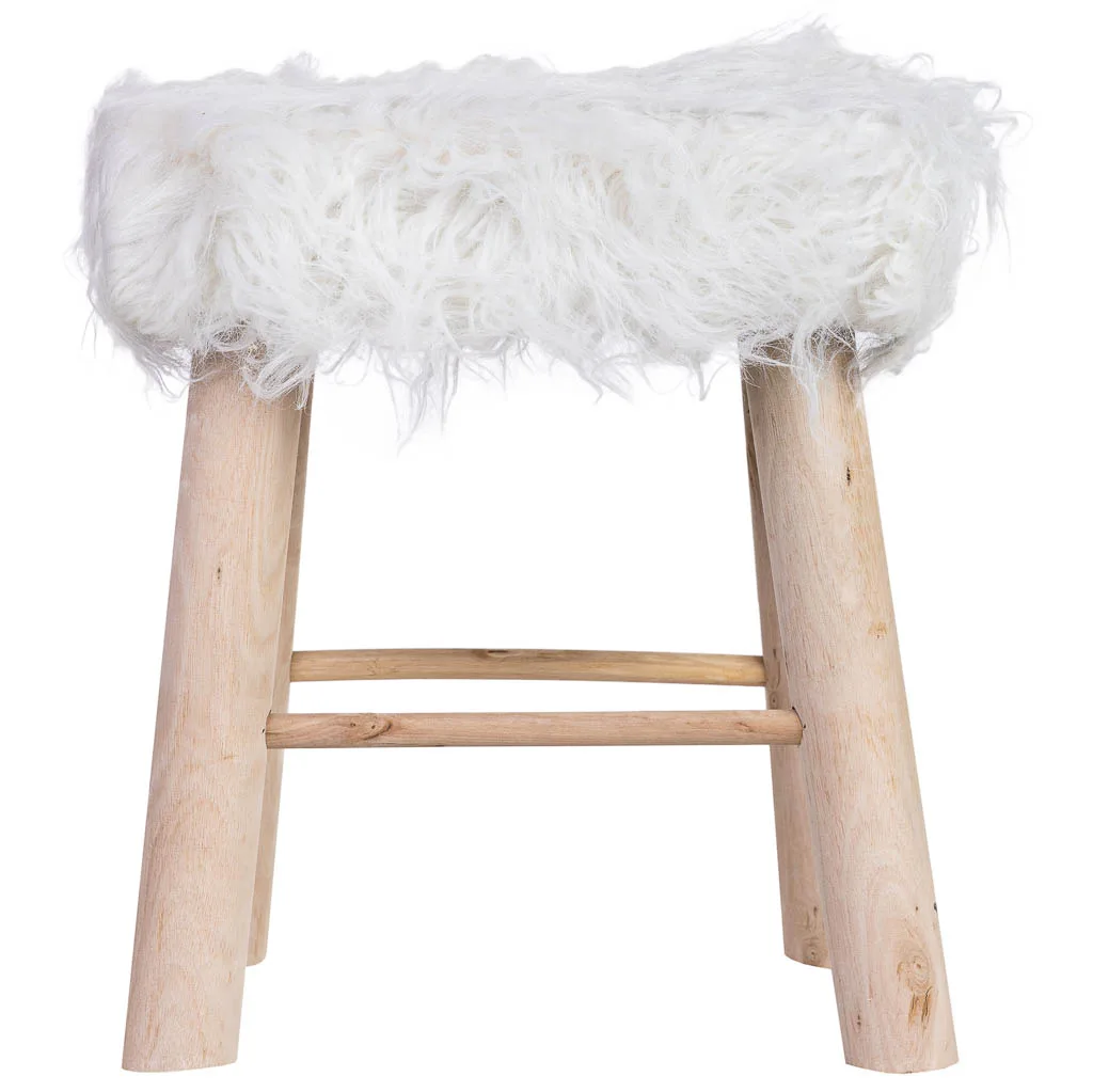 Lined wood fabric stool – white — Photo 2