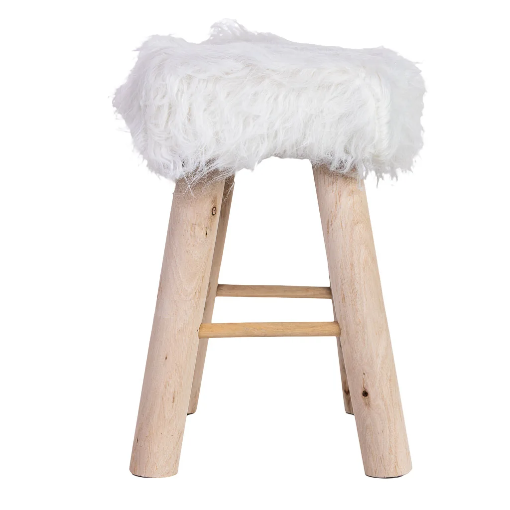 Lined wood fabric stool – white — Photo 4