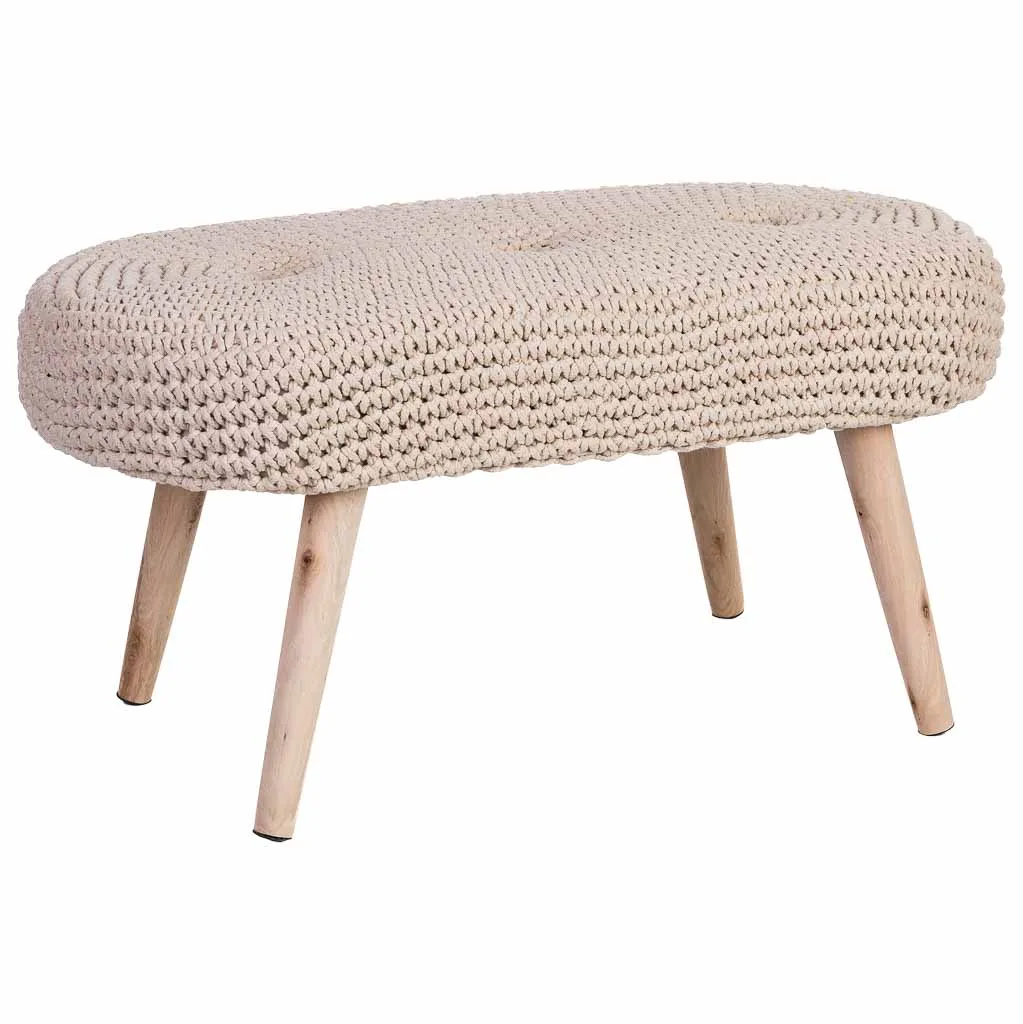 Banqueta de madera y algodón beige — Foto 1
