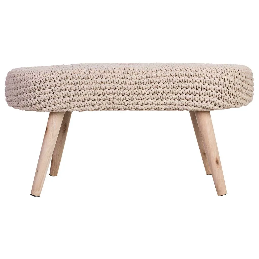 Banqueta de madera y algodón beige — Foto 2