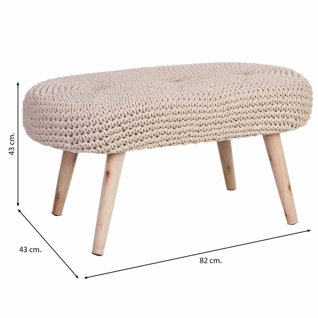 Banqueta de madera y algodón beige — Foto 3