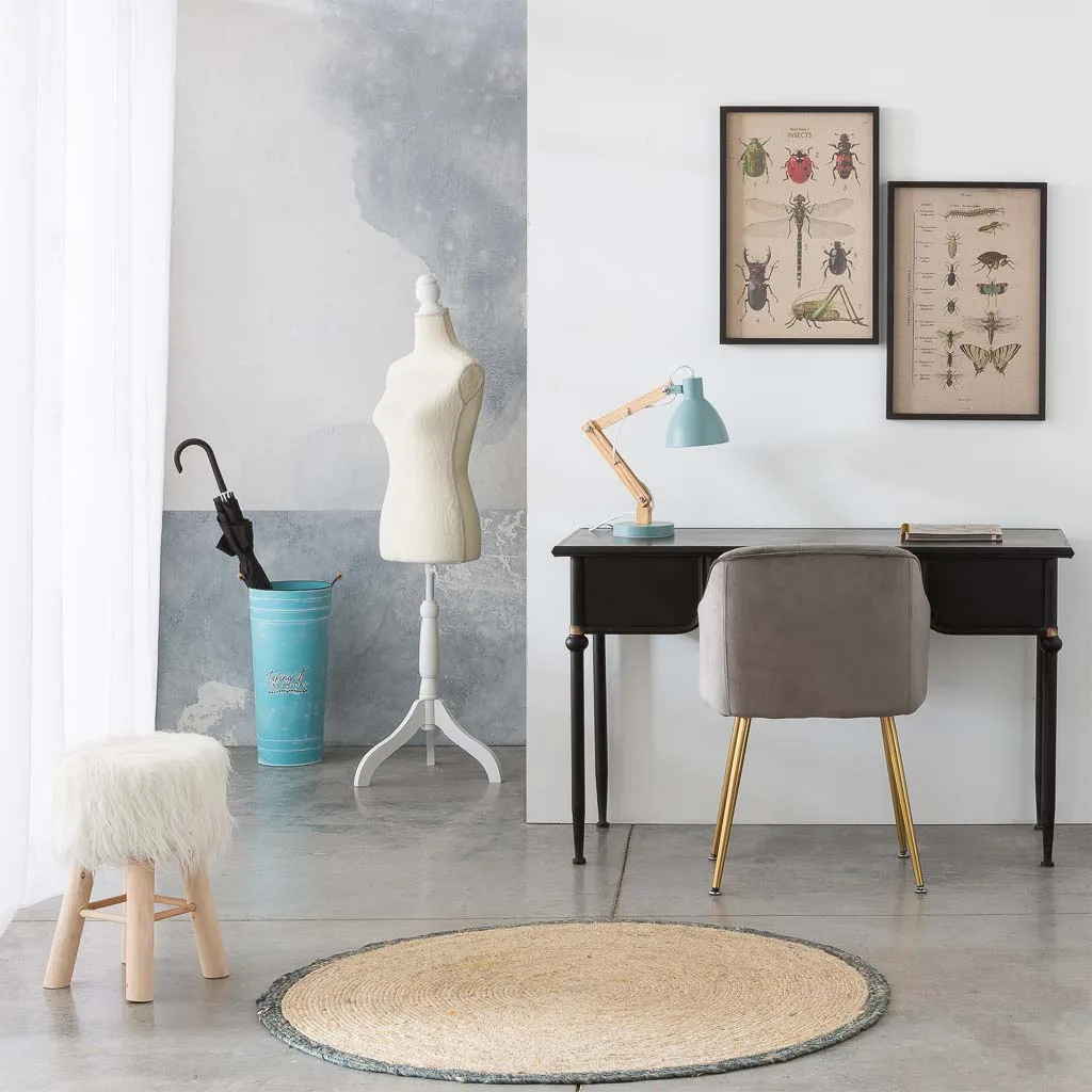 Lined wood fabric stool – white — Photo 2