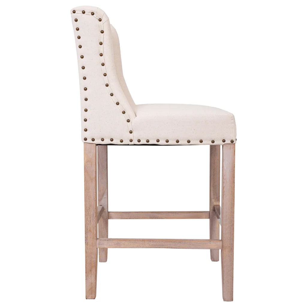 Taburete tapizado de madera beige — Foto 3