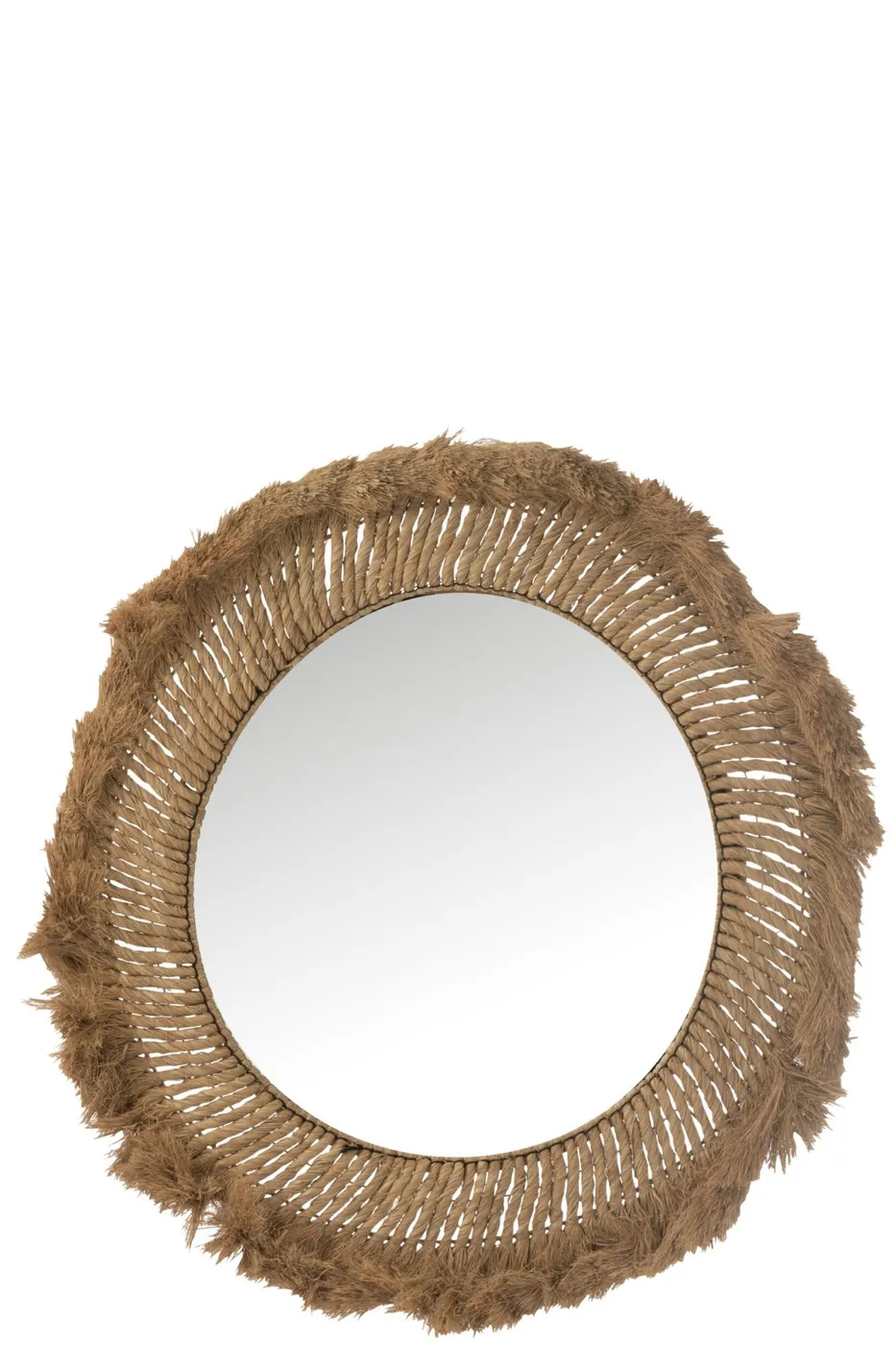 Natural grass fringed round mirror – large