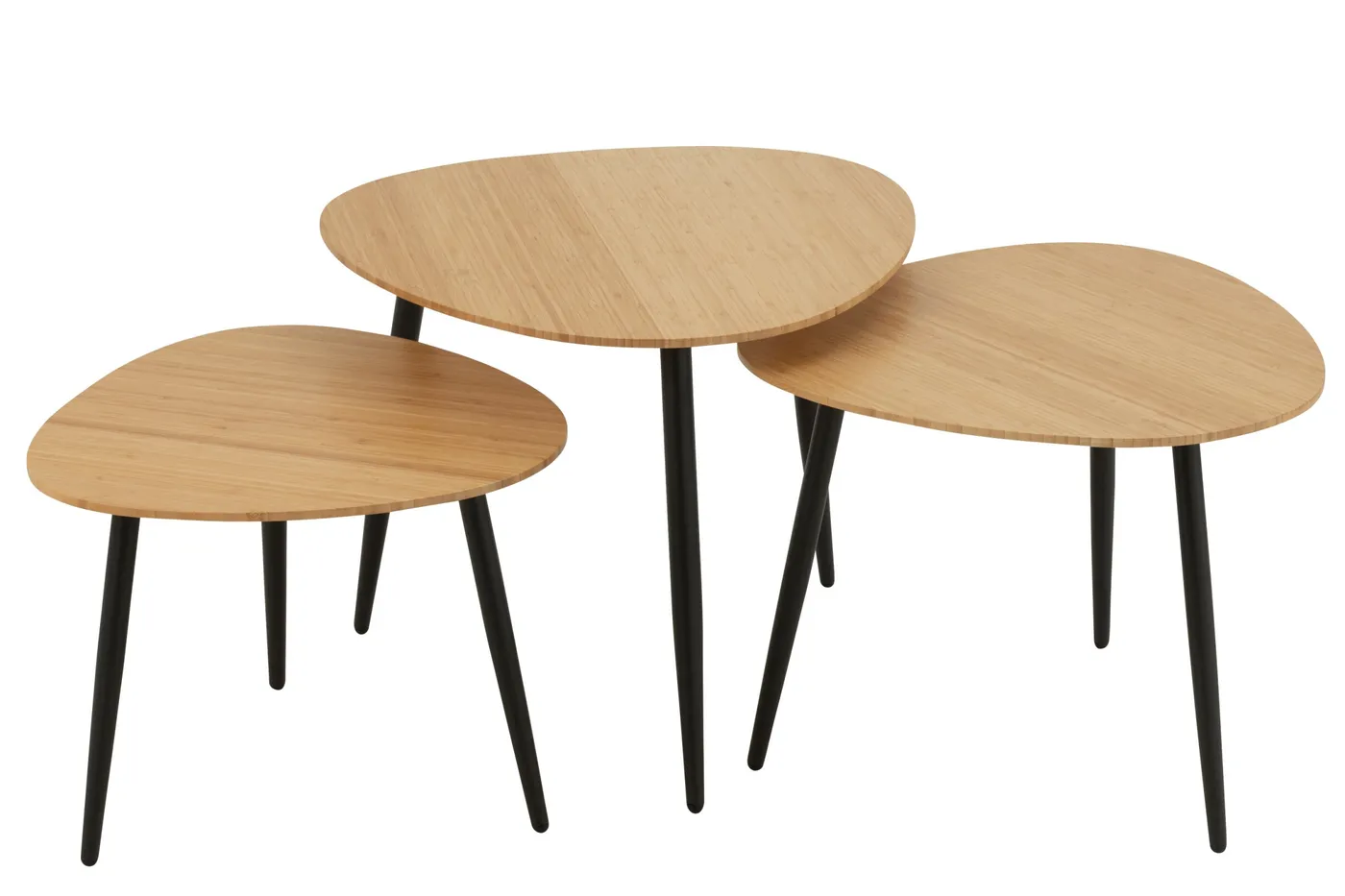 Set of 3 bamboo and metal nesting tables