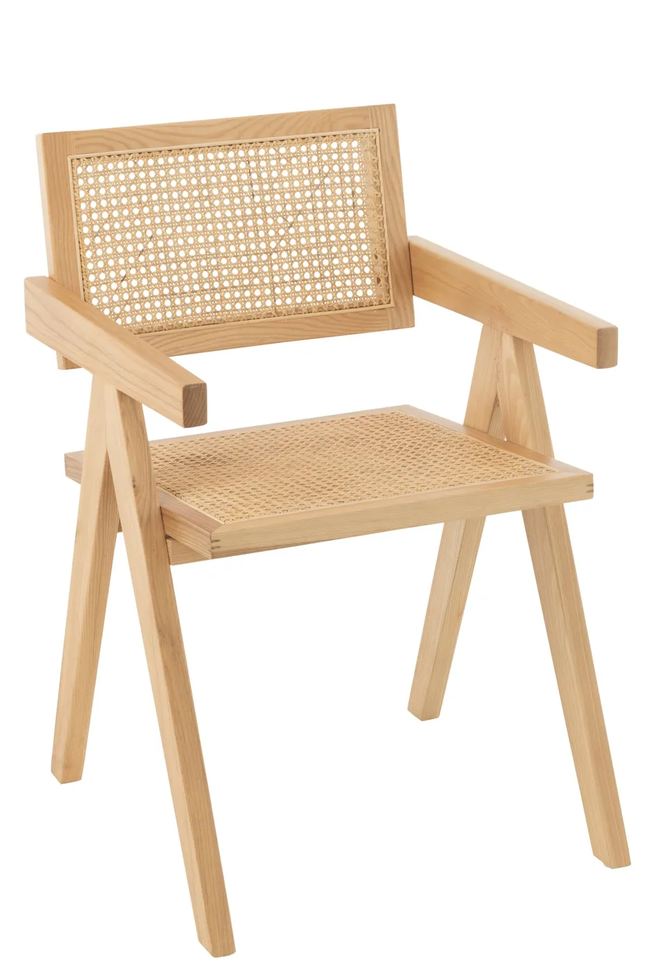Chaise quadrillé en frêne et rotin
