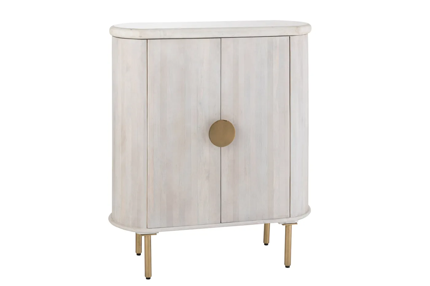 Mueble de madera blanqueada y mármol