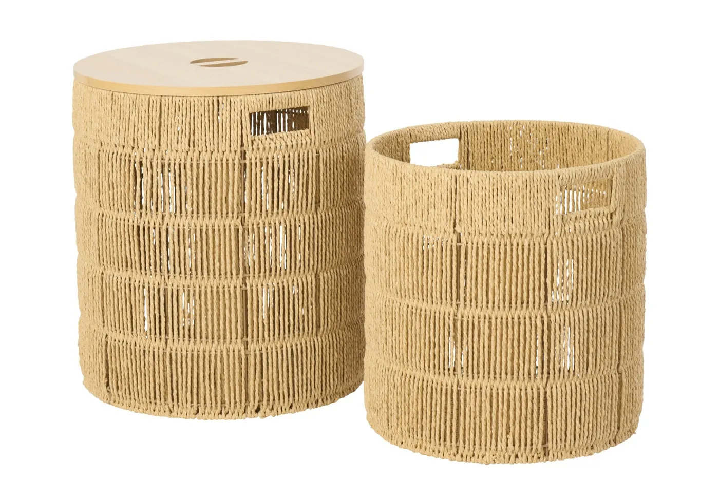 Set of 2 woven paper baskets with lids