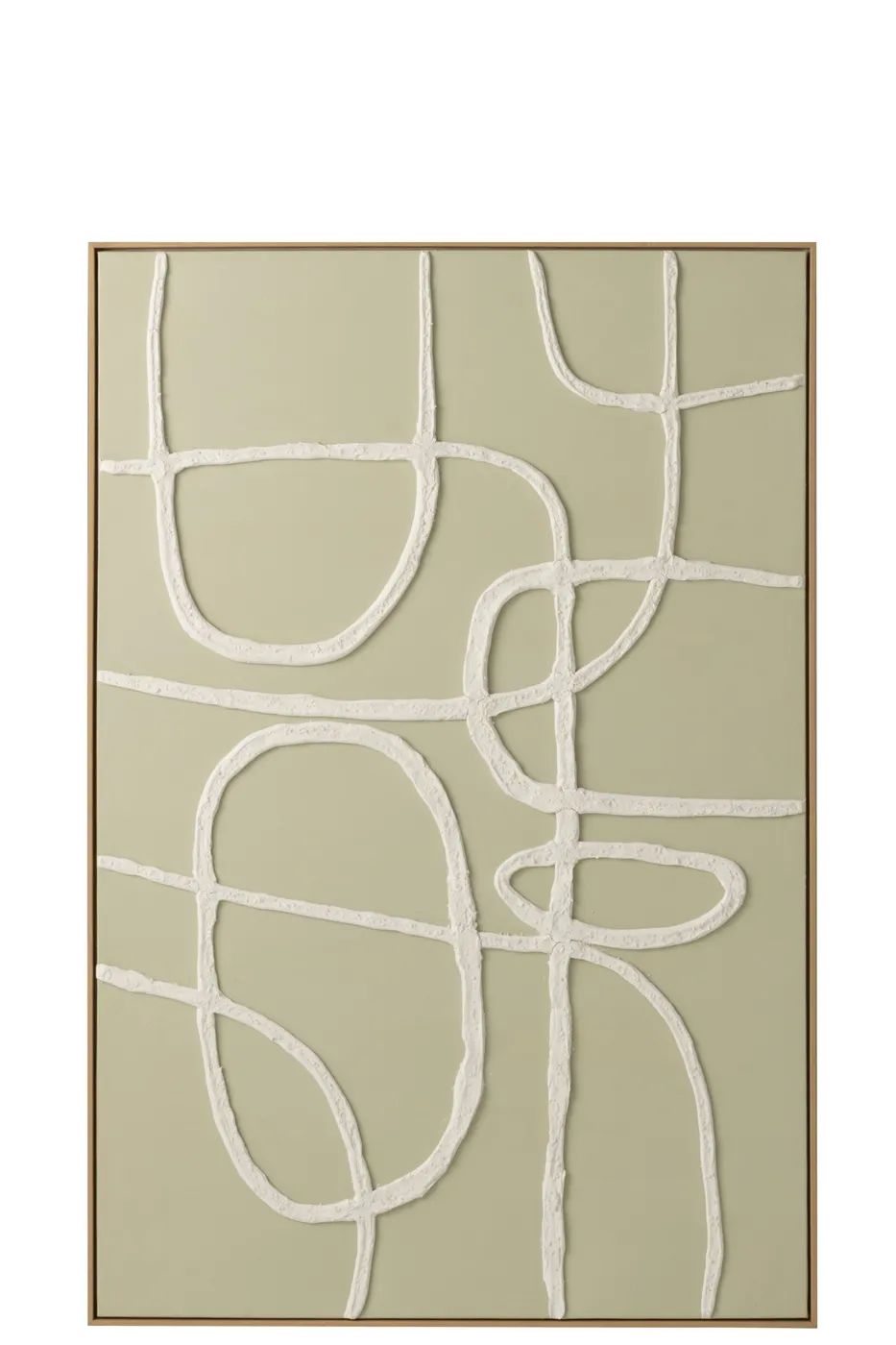Tableau abstrait lignes blanches sur vert sauge
