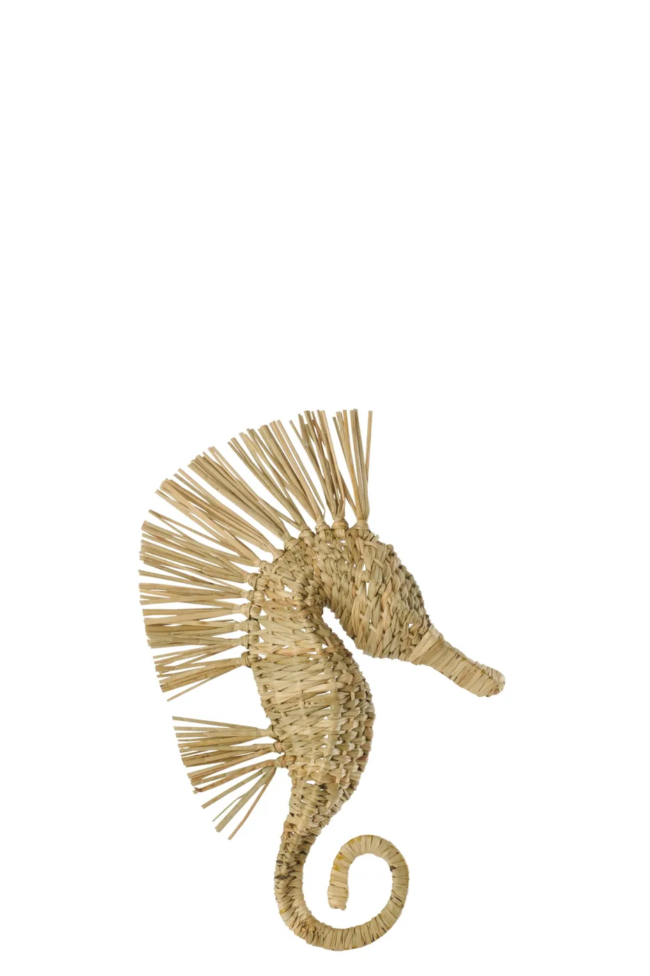 Objet mural hippocampe en herbe tressée naturel